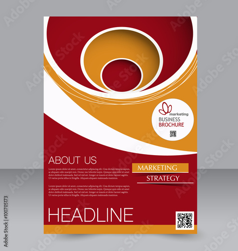 Flyer template. Brochure design. Editable A4 poster for business, education, presentation, website, magazine cover. Red and orange color.