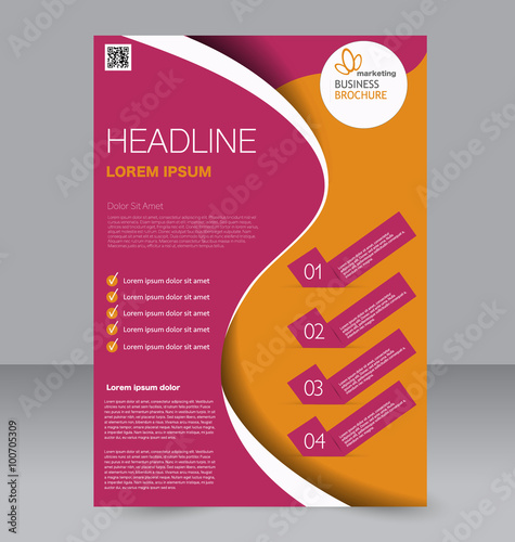 Flyer template. Brochure design. Editable A4 poster for business, education, presentation, website, magazine cover. Pink and orange color.