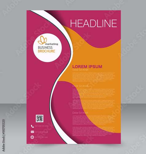 Flyer template. Brochure design. Editable A4 poster for business, education, presentation, website, magazine cover. Pink and orange color.
