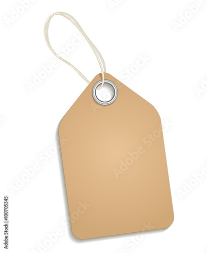 Empty cardboard tag. Paper tag, price tag for retail, label on string, hang message, retro note. Cardboard blank tag vector illustration