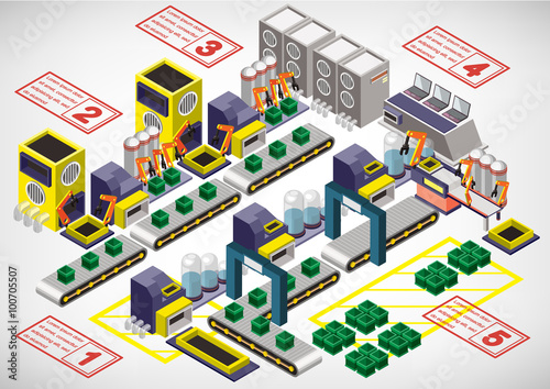 illustration of info graphic factory equipment concept in isometric 3D graphic