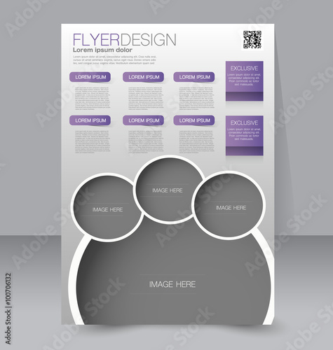 Brochure design. Flyer template. Editable A4 poster for business, education, presentation, website, magazine cover. Purple color.