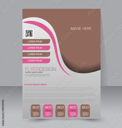 Brochure design. Flyer template. Editable A4 poster for business, education, presentation, website, magazine cover. Pink and brown color.