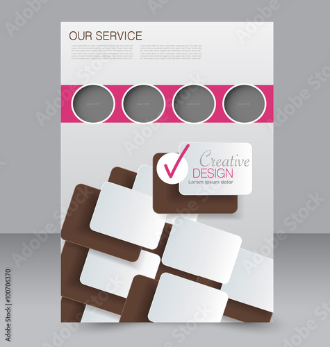 Brochure design. Flyer template. Editable A4 poster for business, education, presentation, website, magazine cover. Pink and brown color.
