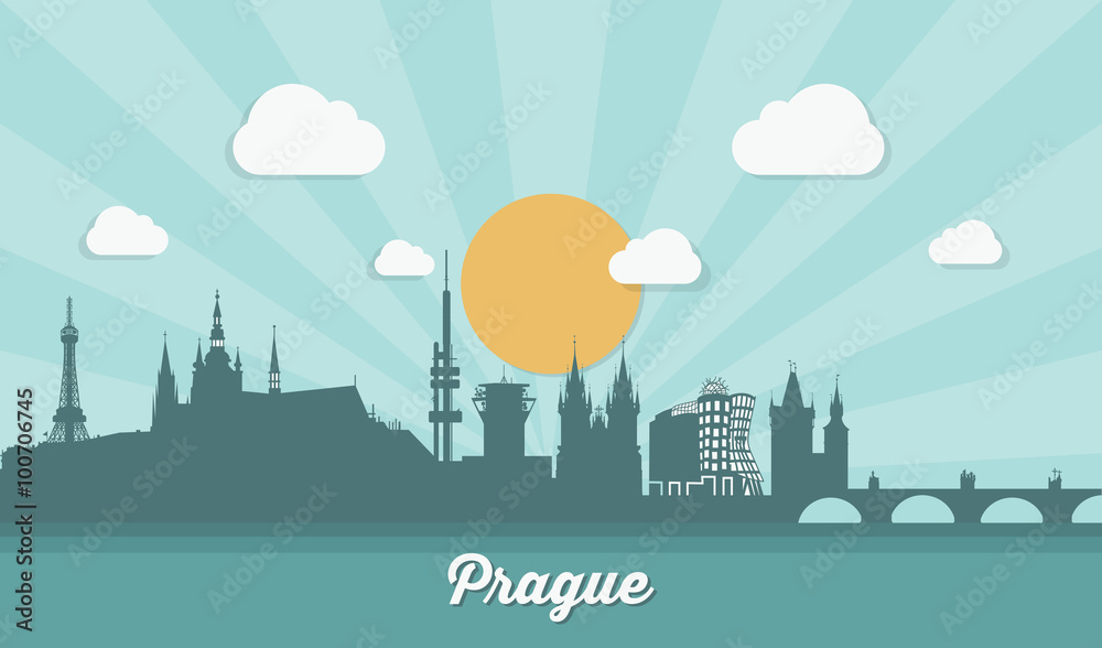 Prague skyline - flat design