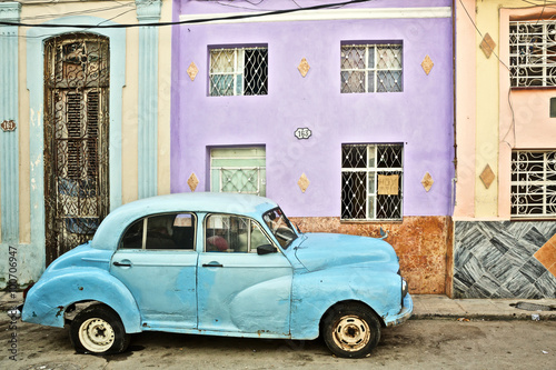 Cuba, La Habana, Broken Down Vintage Car photo