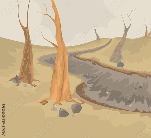Environment and dry creek scene vector nature background