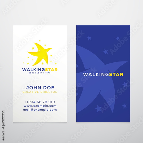 Walking Star Abstract Vector Business Card Template or Mockup.