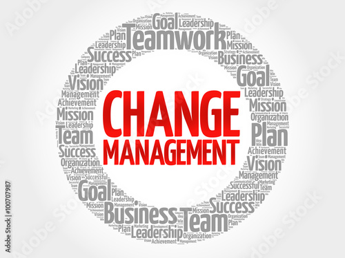 Change management circle stamp word cloud, business concept