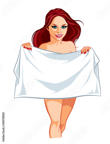 Illustration of beautiful girl with white towel  