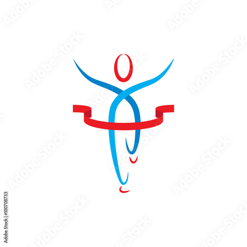 Winner. Abstract symbol of a running man with the finishing tape