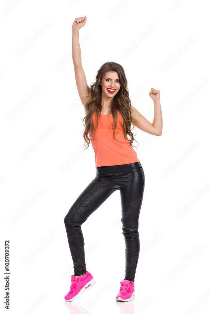 Happy Girl With Arm Raised