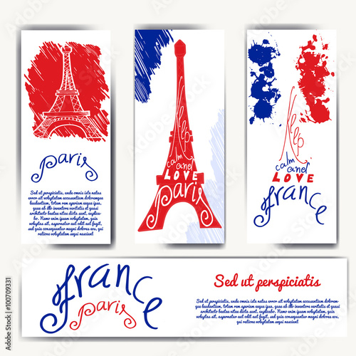 France graphic typographic card. Design vector art with creative slogan. Retro greeting card in sketch style. Sketch style background
