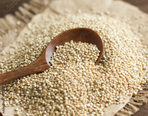 Pile of White Quinoa with a spoon