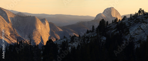 Panoramic view of Half Dome at sunset  Yosemite National Park  California