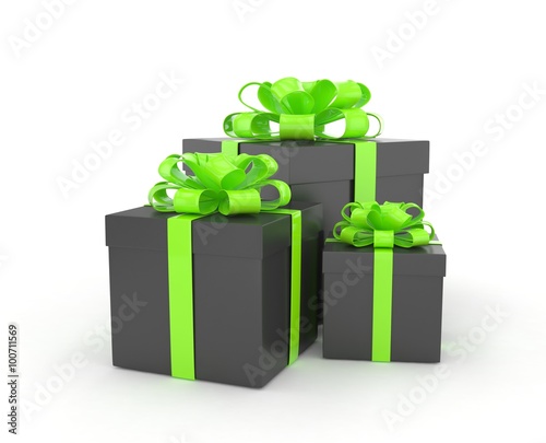 three gift boxes with bows isolated on white