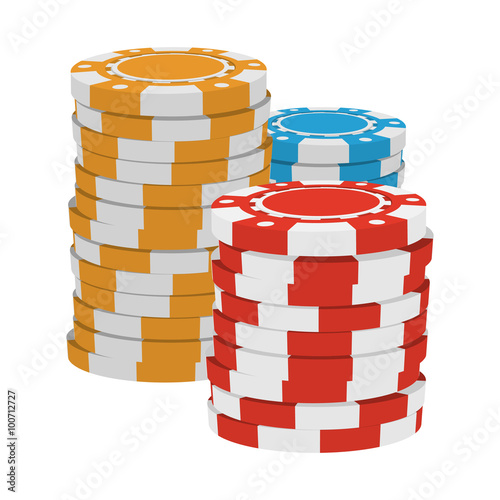 Red, yellow and blue casino tokens cartoon icon