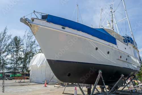 yacht waiting for service and repair at Phuket boat lagoon.