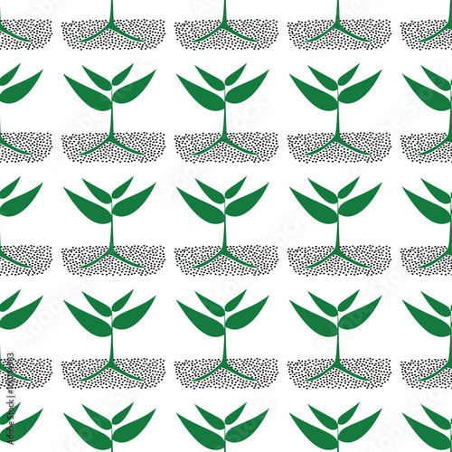 growing green plants in soil, vector.