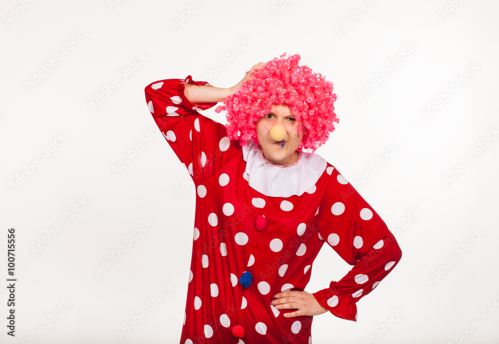 Funny clown in pink wig