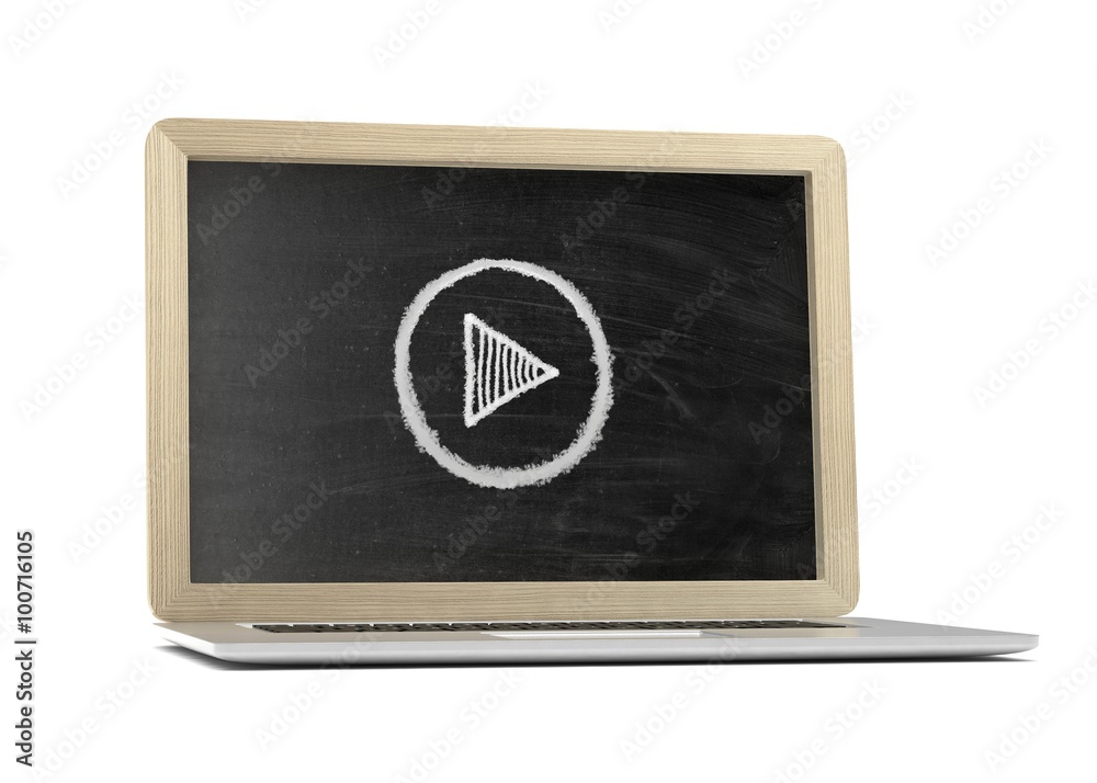  Laptop with chalkboard, online video education concept