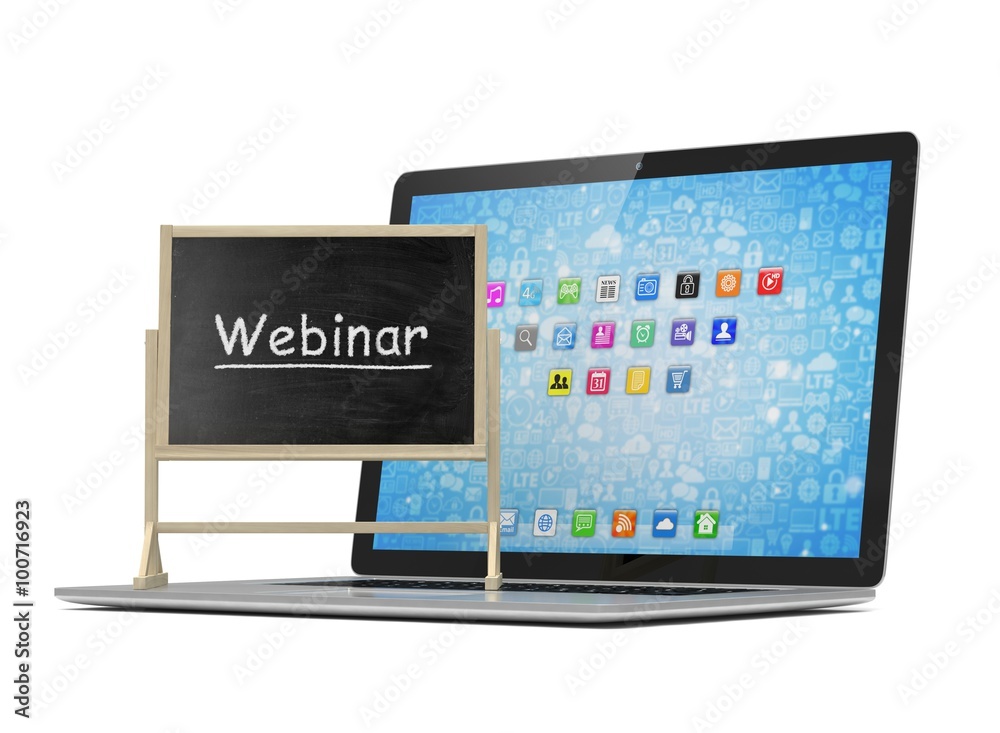Laptop with chalkboard, webinar, online education concept Laptop with chalkboard, webinar, online education concept