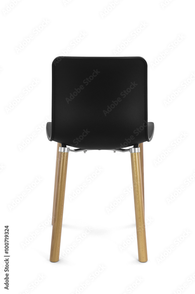 Black Plastic Modern Chair with Wood Legs, Rear View Black Plastic Modern Chair with Wood Legs, Rear View