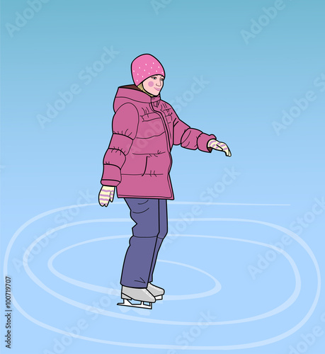 Girl with pleasure rides on figure skates.