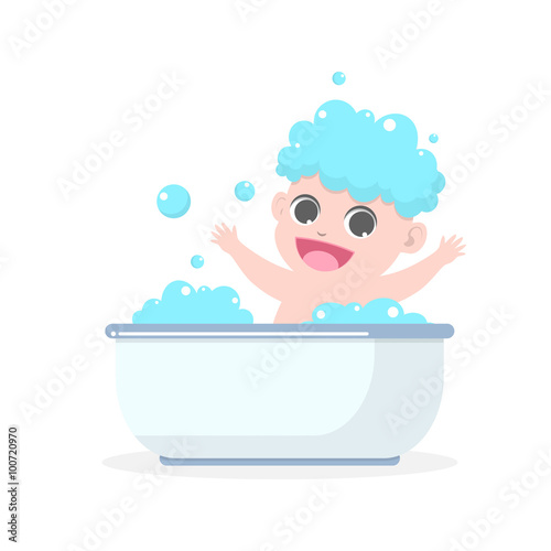 Cute baby having bath