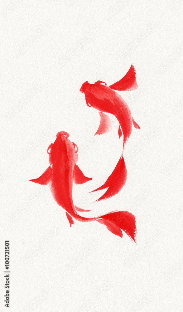 Fototapeta premium Fish underwater life watercolor painting illustration