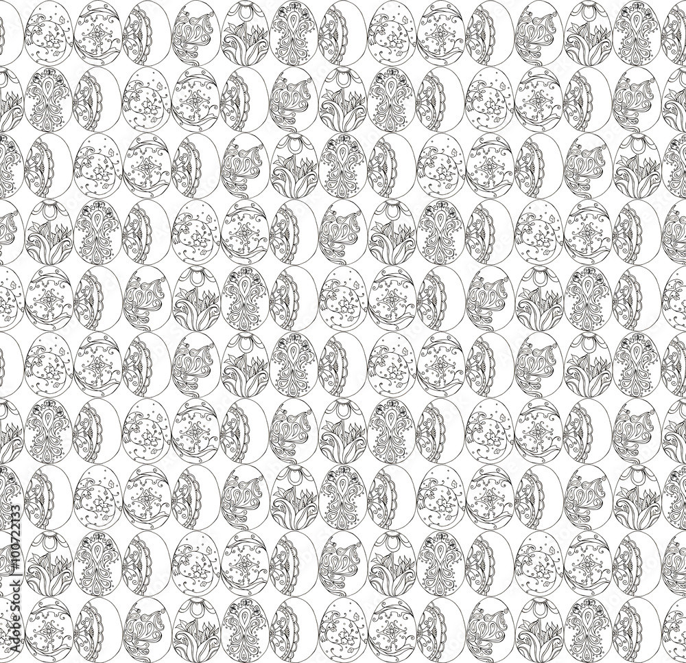Hand drawn doodle easter eggs seamless pattern background. Coloring book Hand drawn doodle easter eggs seamless pattern background. Coloring book