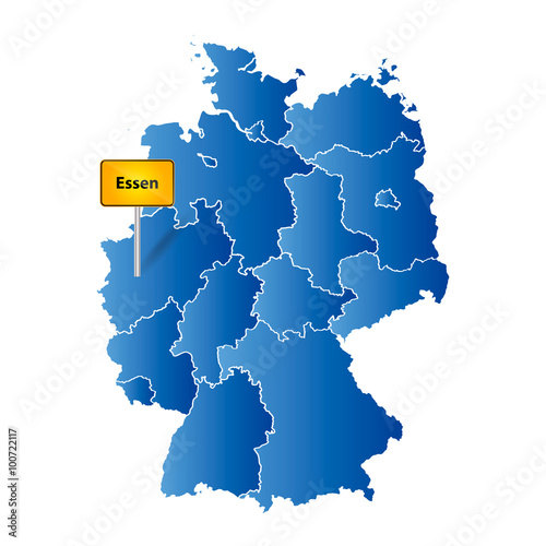 Deutsche Landkarte mit Ortstafel Markierung auf der deutschen Stadt Essen © BestStock