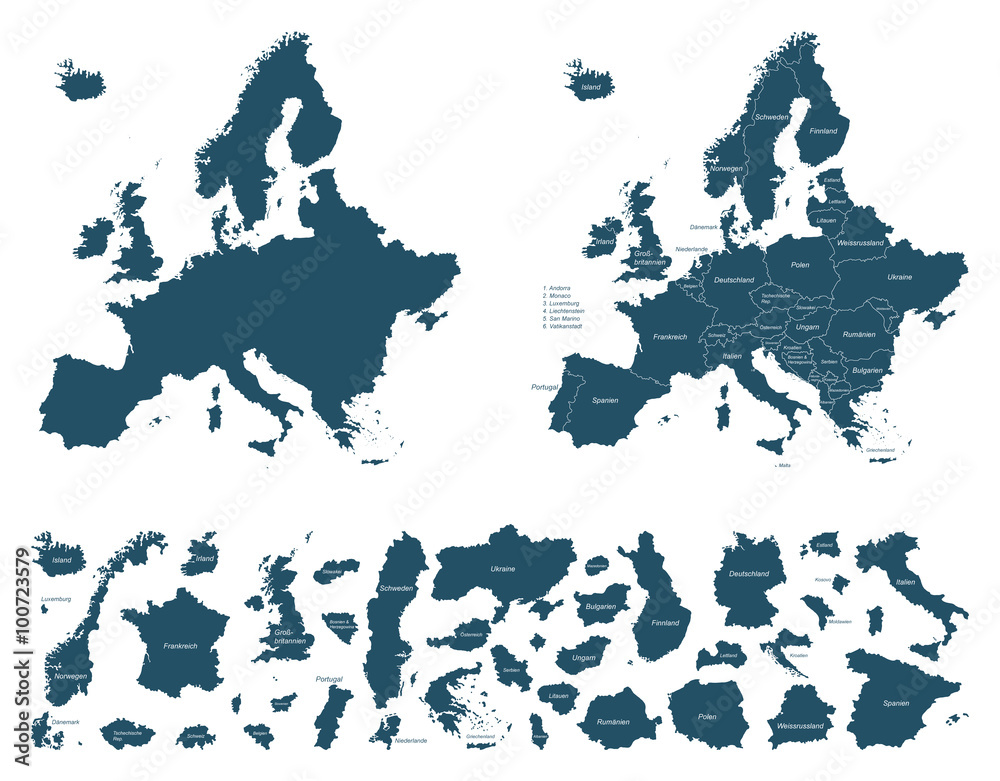 Obraz premium Szczegółowe mapy Europy - wektor (oznaczone)