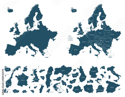 Fototapeta Szczegółowe mapy Europy - wektor (oznaczone)