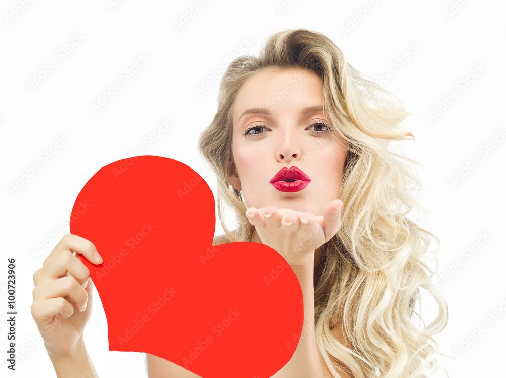 woman beauty red heart valentine's love kiss woman beauty red heart valentine's love kiss