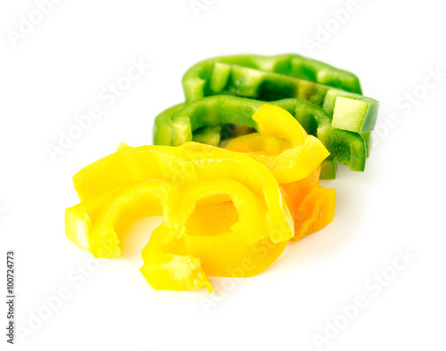 Strips of cut yellow and green capsicum veggies