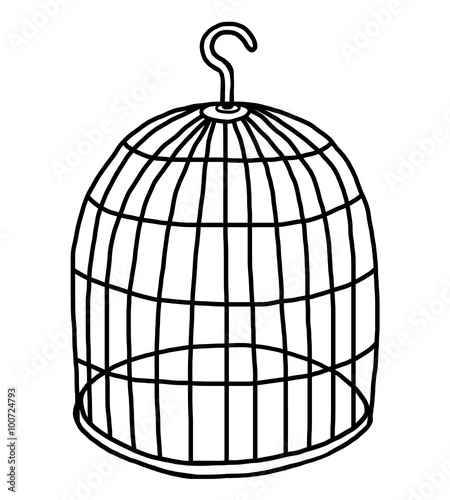 empty bird cage / cartoon vector and illustration, black and white, hand drawn, sketch style, isolated on white background. © owattaphotos