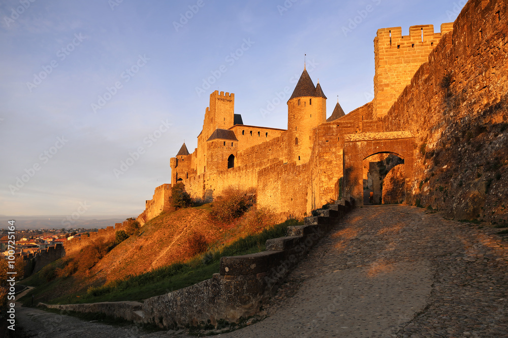Carcassonne fortress at sunset