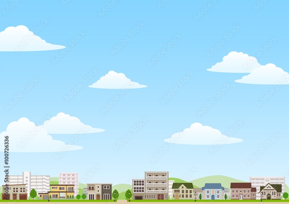 町並み 街並み 住宅街 空背景 Stock イラスト Adobe Stock