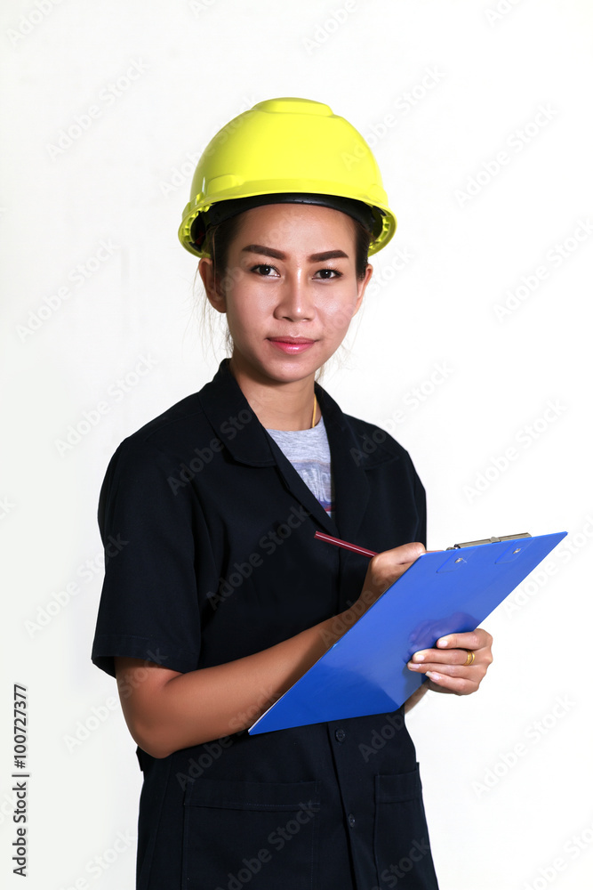 Asian women engineers and technicians are checking the list on t