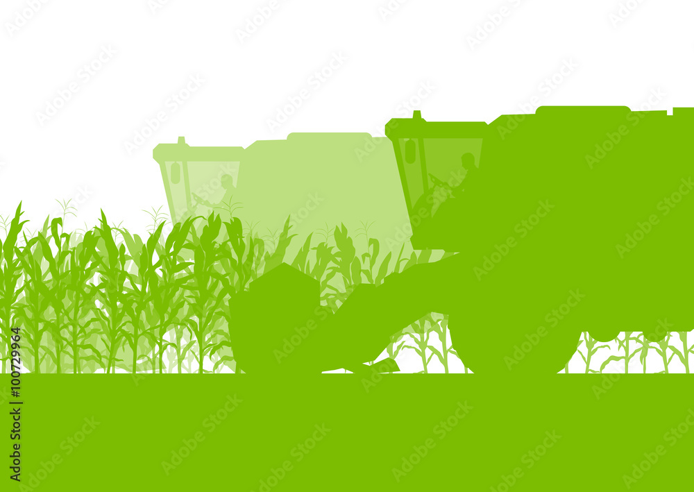 Corn field harvesting with combine harvester green ecology organ