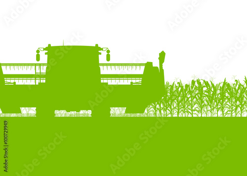 Corn field harvesting with combine harvester green ecology organ