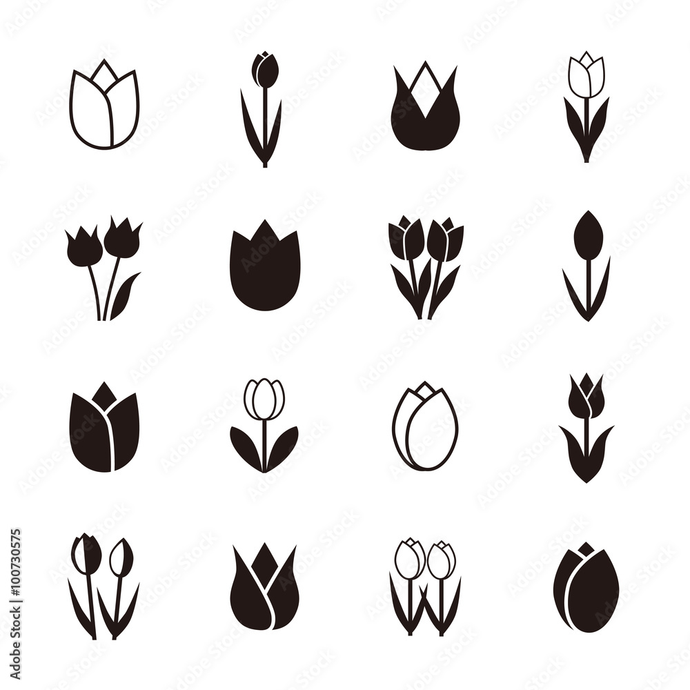 Obraz premium Tulipanowe ikony, wektorowa ilustracja