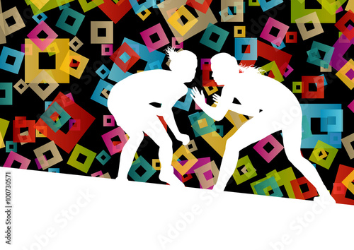 Greek roman wrestling active young women sport silhouettes vecto
