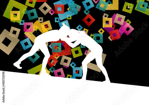 Greek roman wrestling active young women sport silhouettes vecto