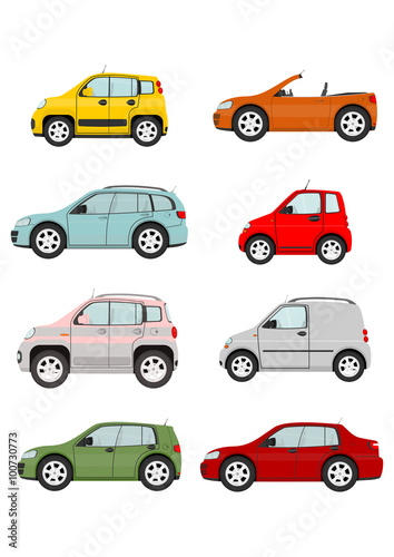 Set of cartoon cars on a white background. Vector