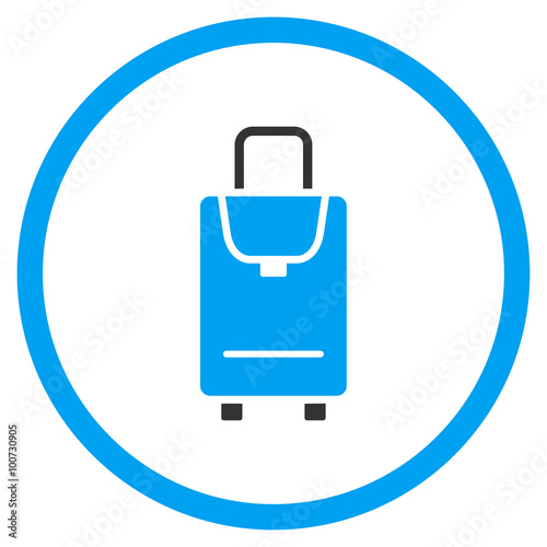 Carryon vector icon. Style is bicolor flat circled symbol, blue and gray colors, rounded angles, white background.