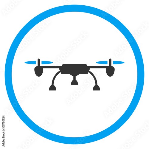 Drone vector icon. Style is bicolor flat circled symbol, blue and gray colors, rounded angles, white background.