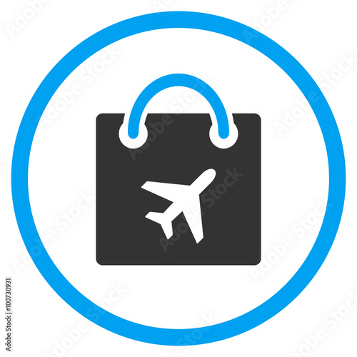 Duty Free Shopping vector icon. Style is bicolor flat circled symbol, blue and gray colors, rounded angles, white background.