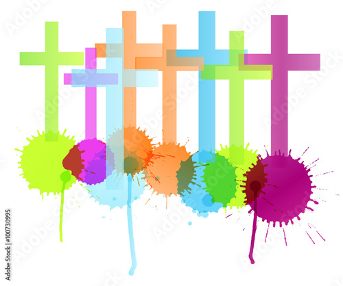 Cross with color splashes background isolated vector abstract Ch